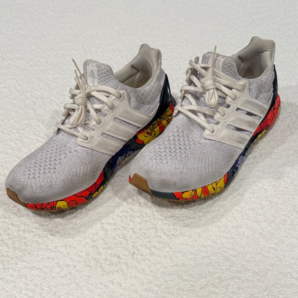 Adidas Ultra Boosts White Sneakers with flowers